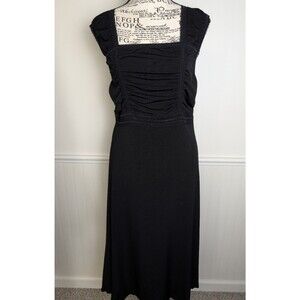 Max Studio Black Midi Dress Size S Ruched Milkmaid Square Neck Ren Faire Fantasy